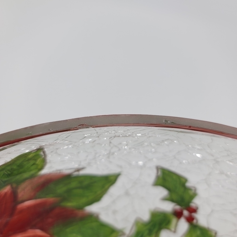 Celebration Pointsettia Mouthblown, Hand Painted, Cracked Glass 9" Salad Bowl - Picture 13 of 13